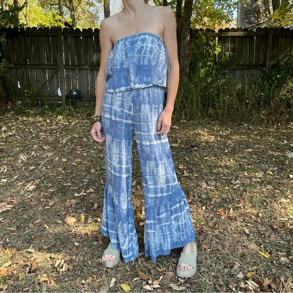 Japna Pants - Japna strapless tie dyed wide leg romper / jumpsuit.